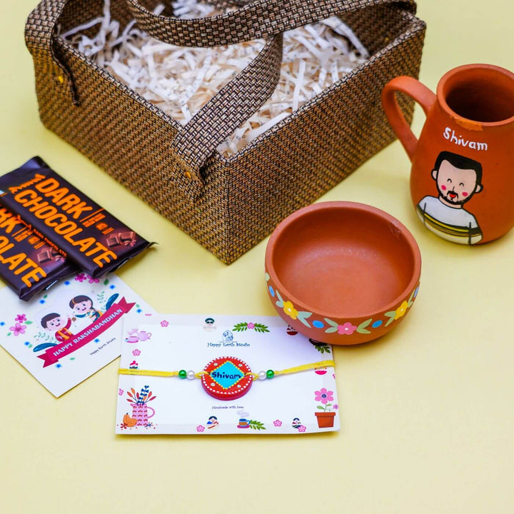 Photo Personalised Terracotta Caricature Rakhi Hamper