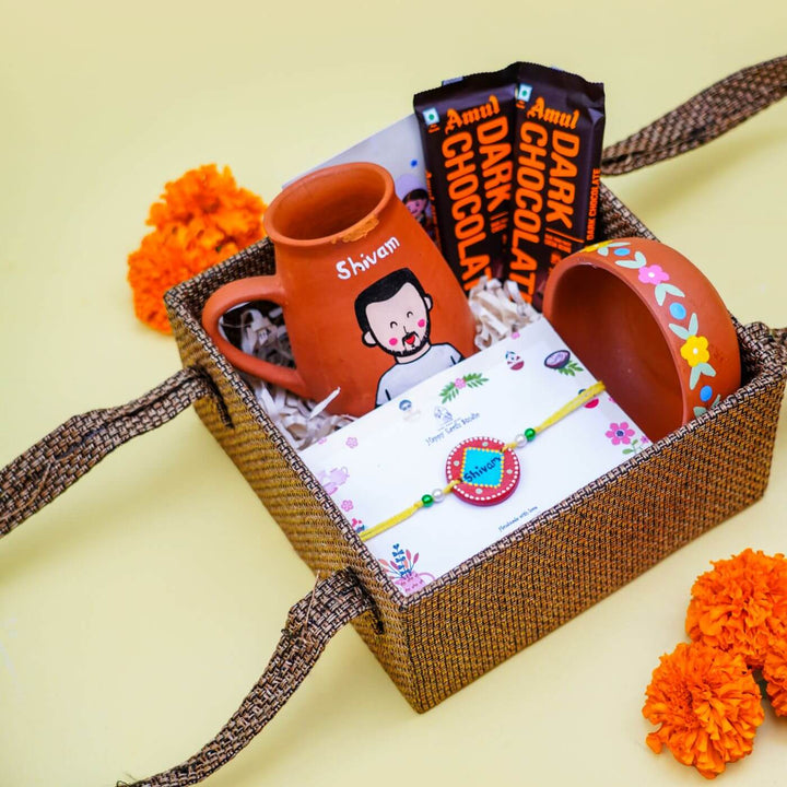 Photo Personalised Terracotta Caricature Rakhi Hamper