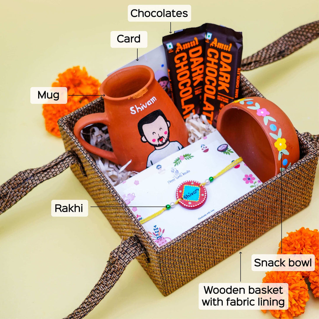 Photo Personalised Terracotta Caricature Rakhi Hamper