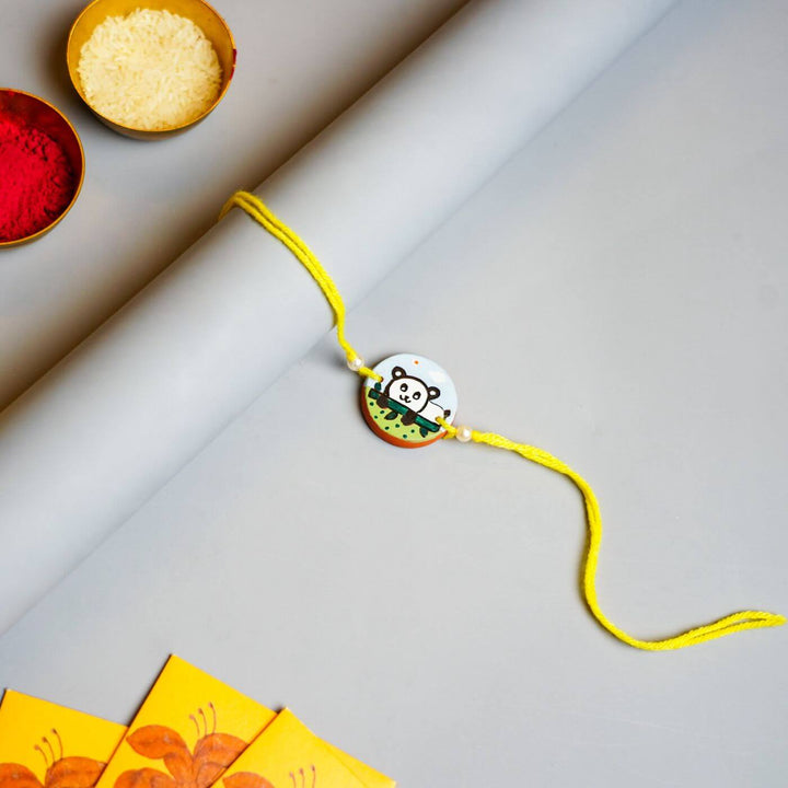 Personalized Animal Theme Terracotta Rakhi With Roli Chawal For Kids 5 - Styled with Traditional Items