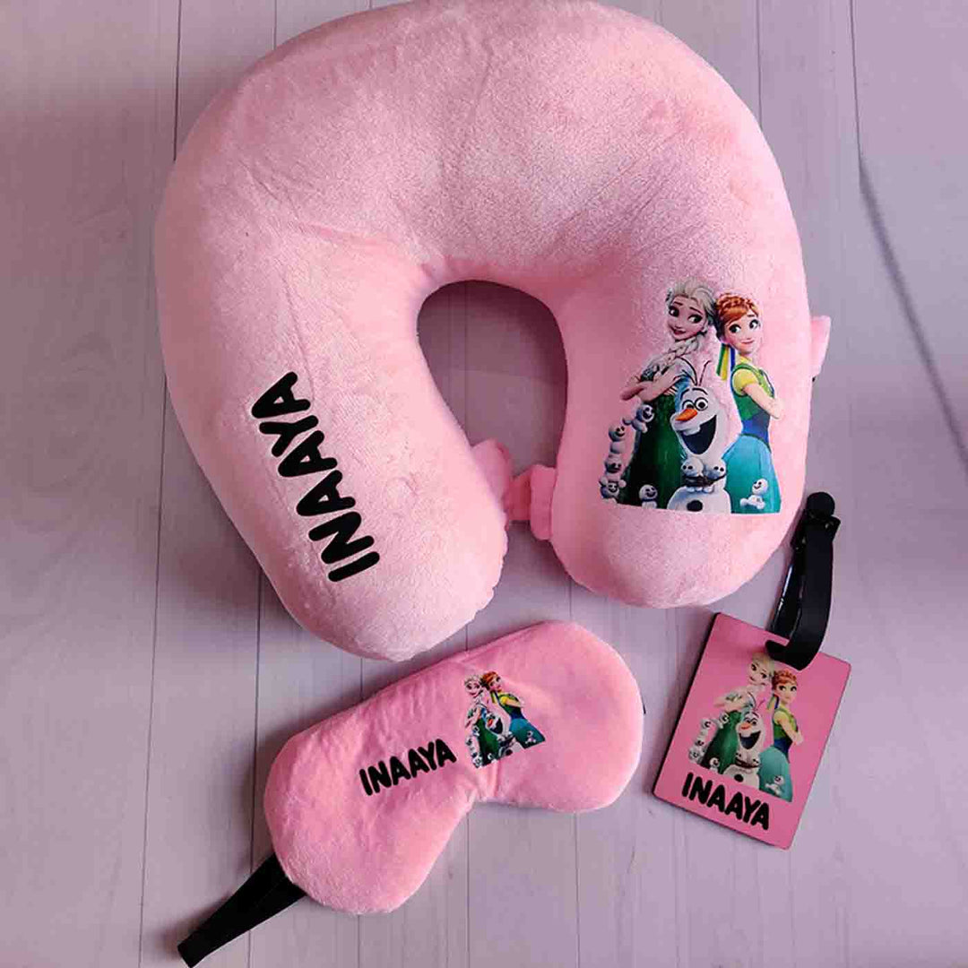 Personalised Printed Neck Pillow, Eye Mask & Luggage Tag Set for Kids
