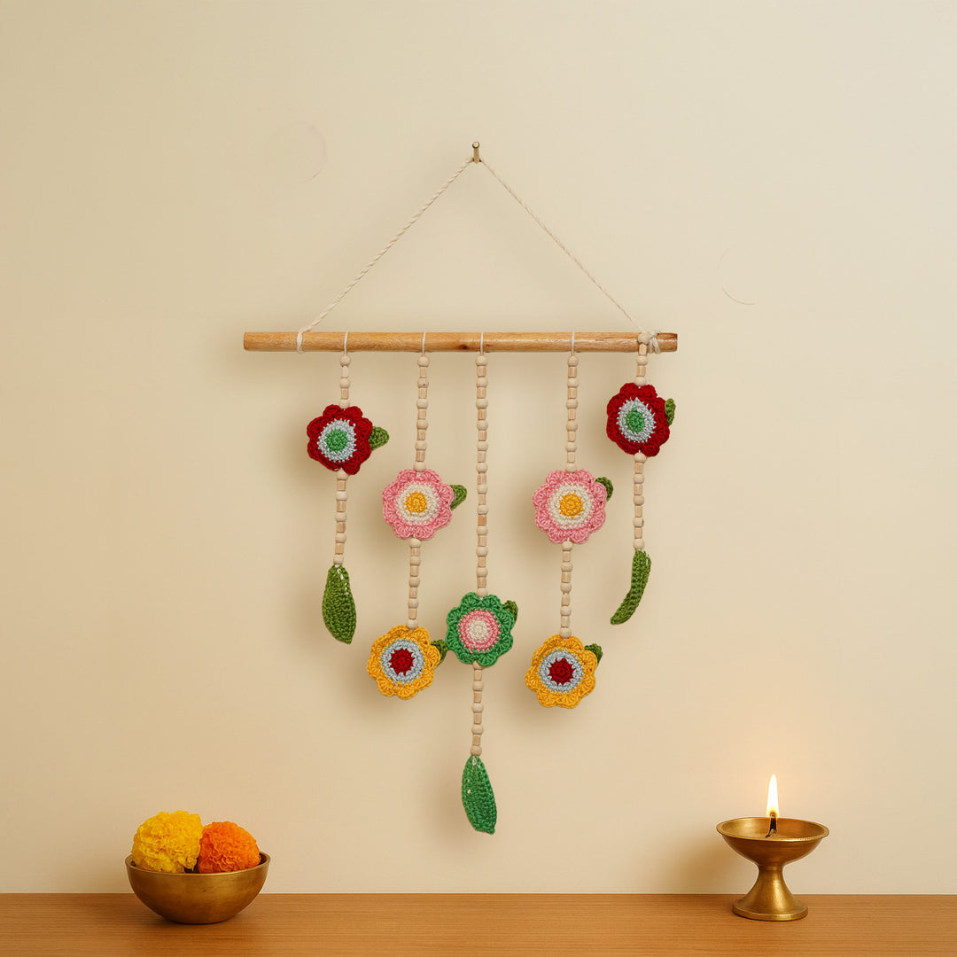 Handmade Beaded Multicolor Floral Crochet Hanging