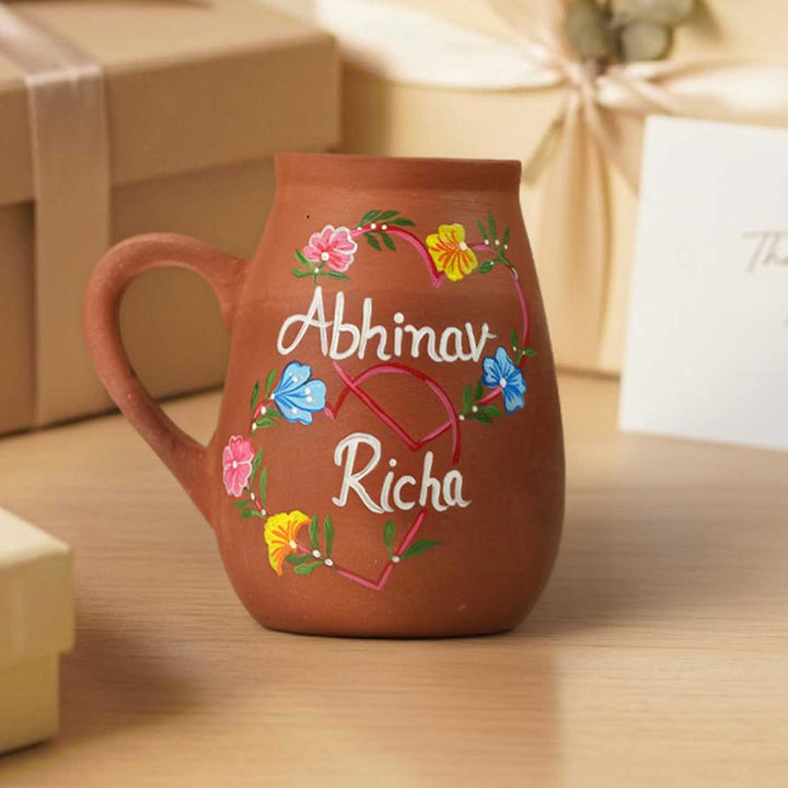 Forever Us Floral Hearts Personalized Handmade Couple Terracotta Mug | 350 ml