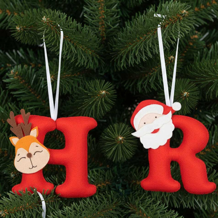 Personalized Santa & Reindeer Initial Felt Ornaments For Christmas Tree Decoration | Set Of 2