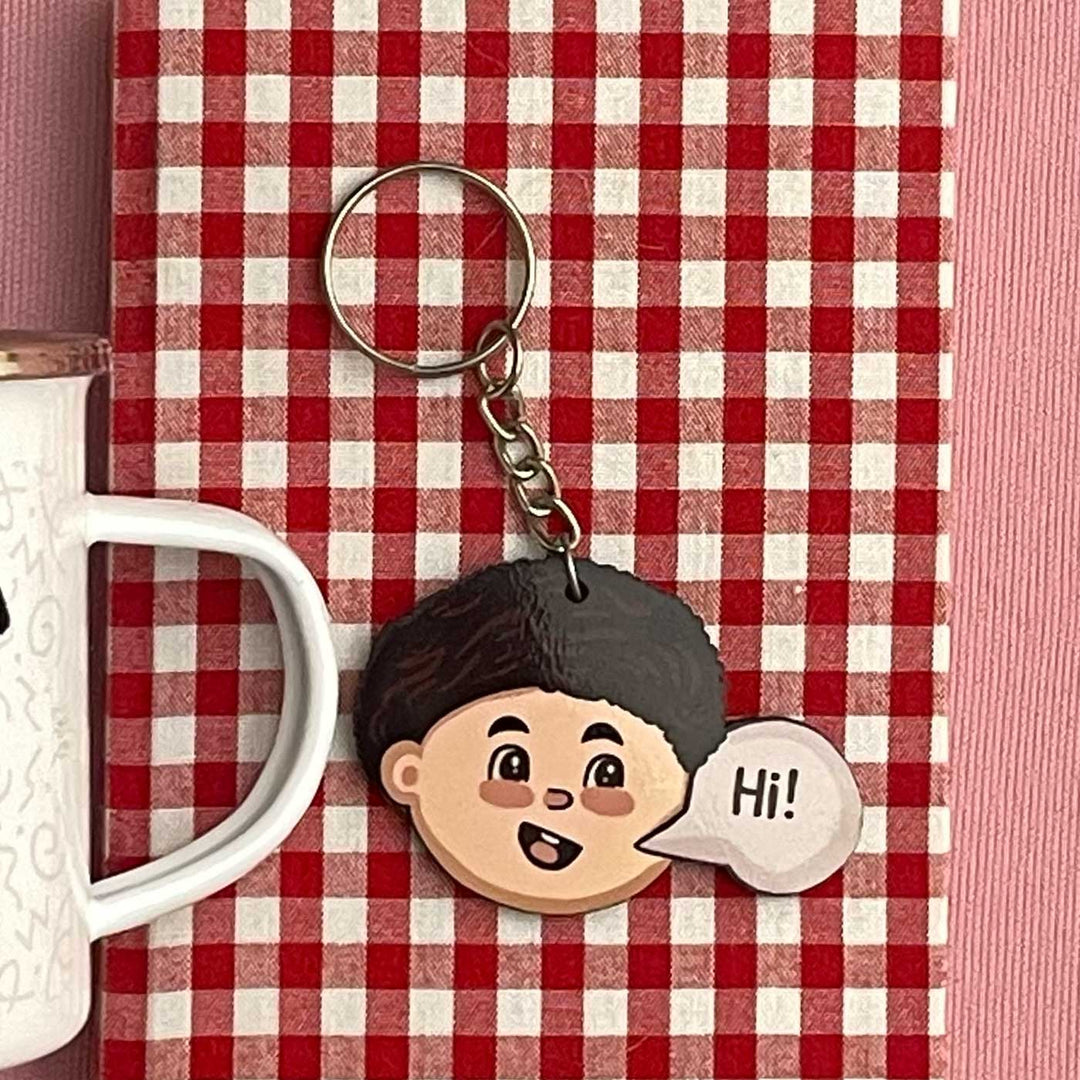 Printed Hand-Illustrated Conversation Starter Boy MDF Wood Key Chain/Bag Charm