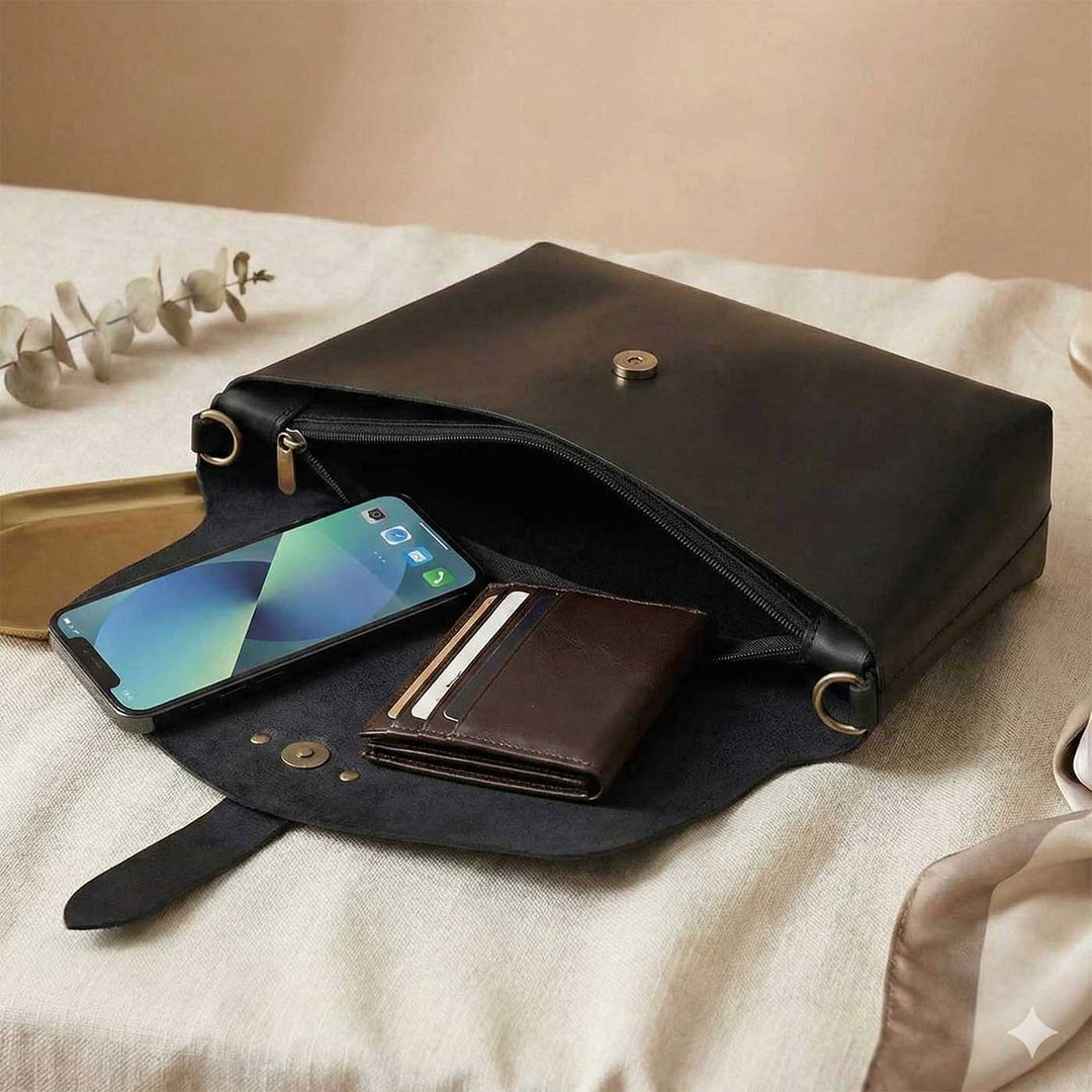 Handmade Solid Color Faux Leather Sling Bag With Changeable Strap