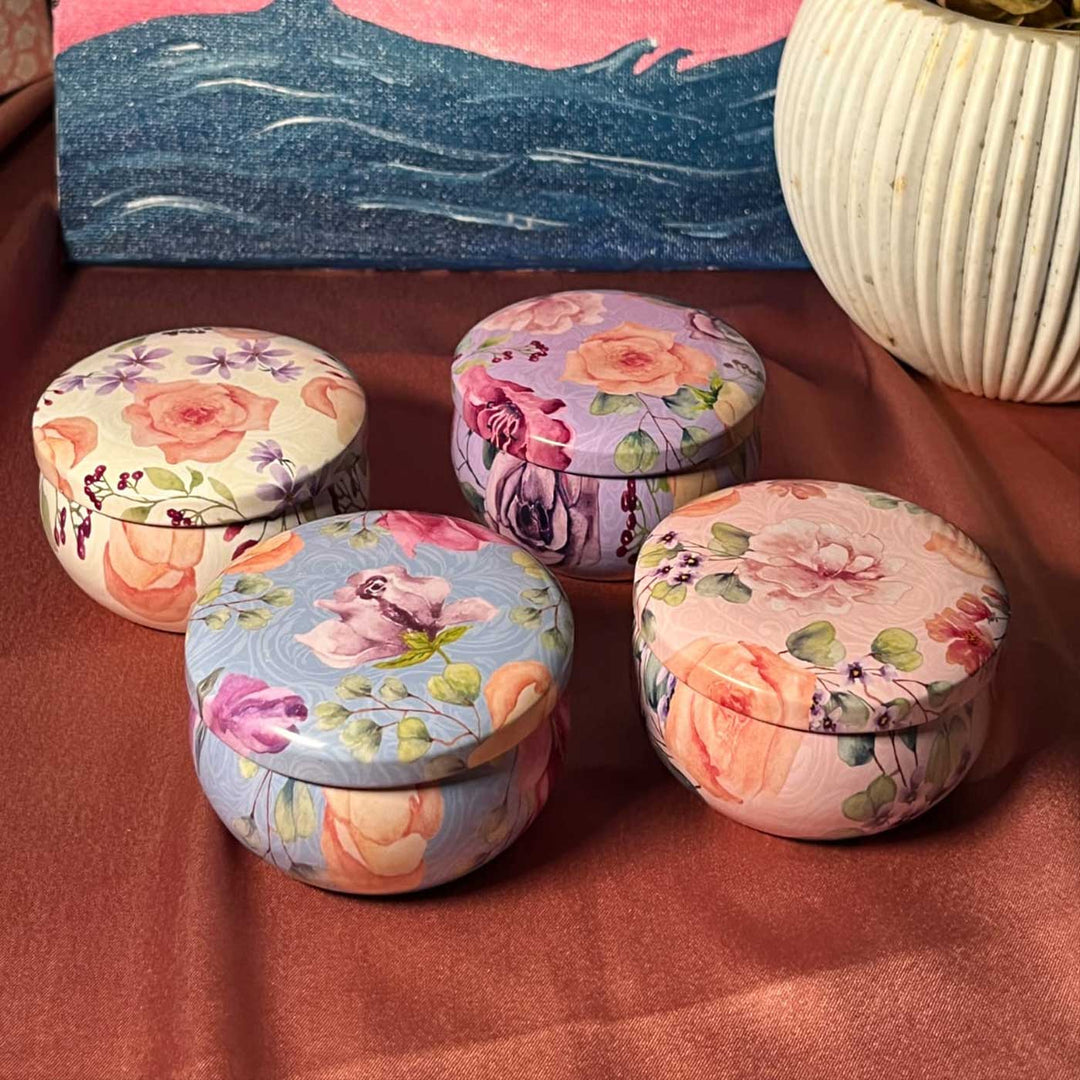 Set Of 4 | Handmade Mandala Design Tin Soy Wax Scented Candle