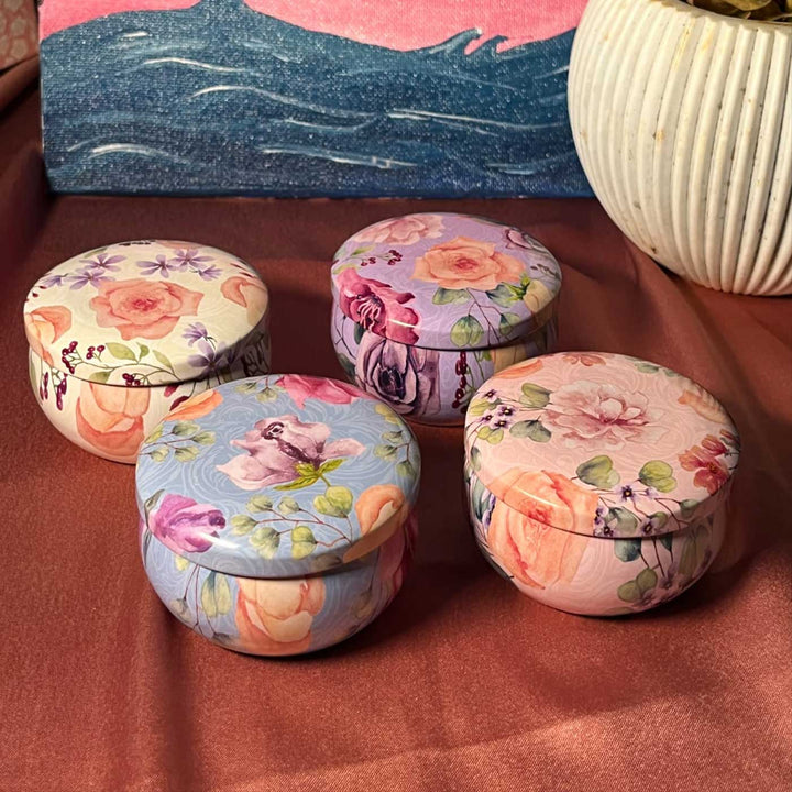 Set Of 4 | Handmade Mandala Design Tin Soy Wax Scented Candle