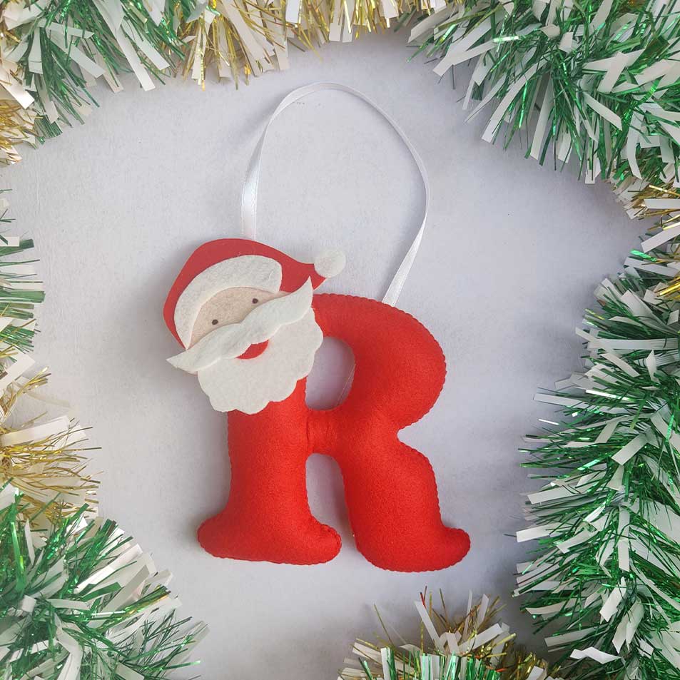 Personalized Santa & Reindeer Initial Felt Ornaments For Christmas Tree Decoration | Set Of 2
