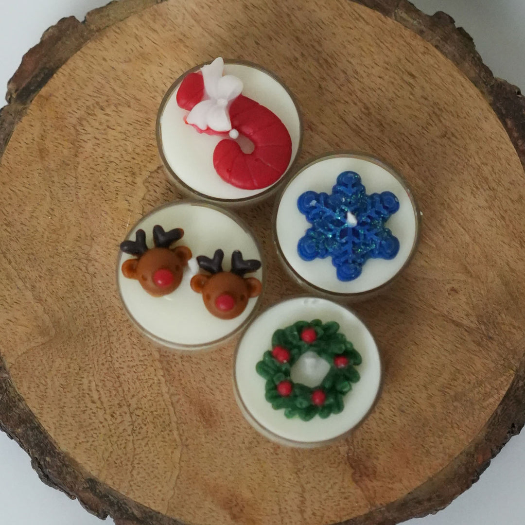 4 Pc | Handmade Soy Wax Holiday Cheer Tealight Candles