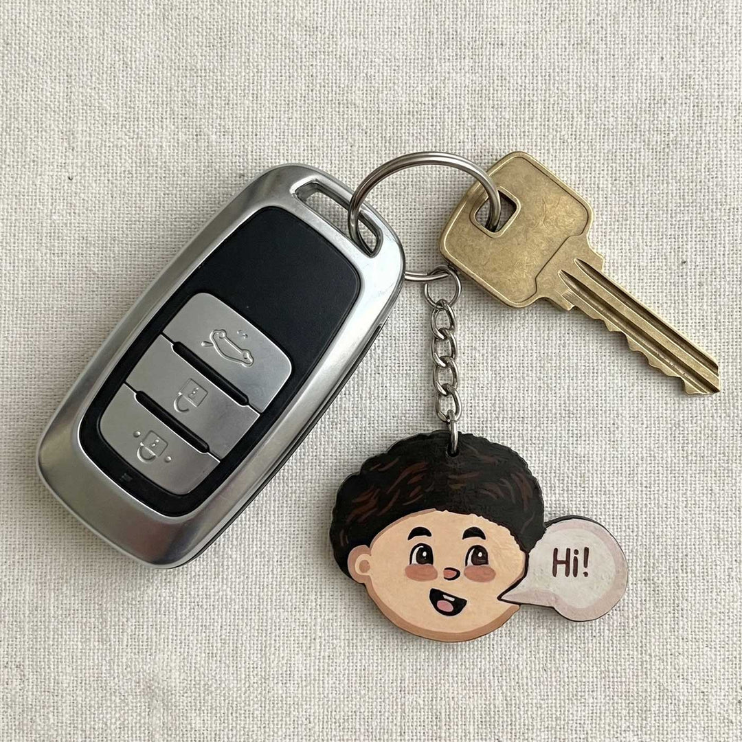 Printed Hand-Illustrated Conversation Starter Boy MDF Wood Key Chain/Bag Charm