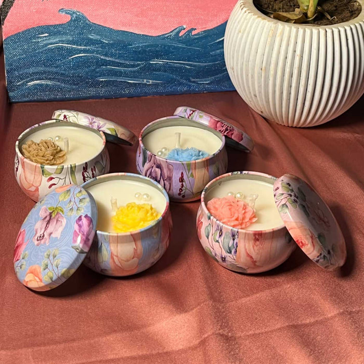 Set Of 4 | Handmade Mandala Design Tin Soy Wax Scented Candle