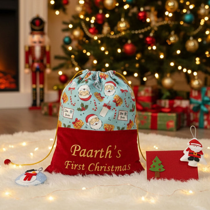 2 Pc | Personalized Baby's First Christmas Stocking And Gift Sack Combo