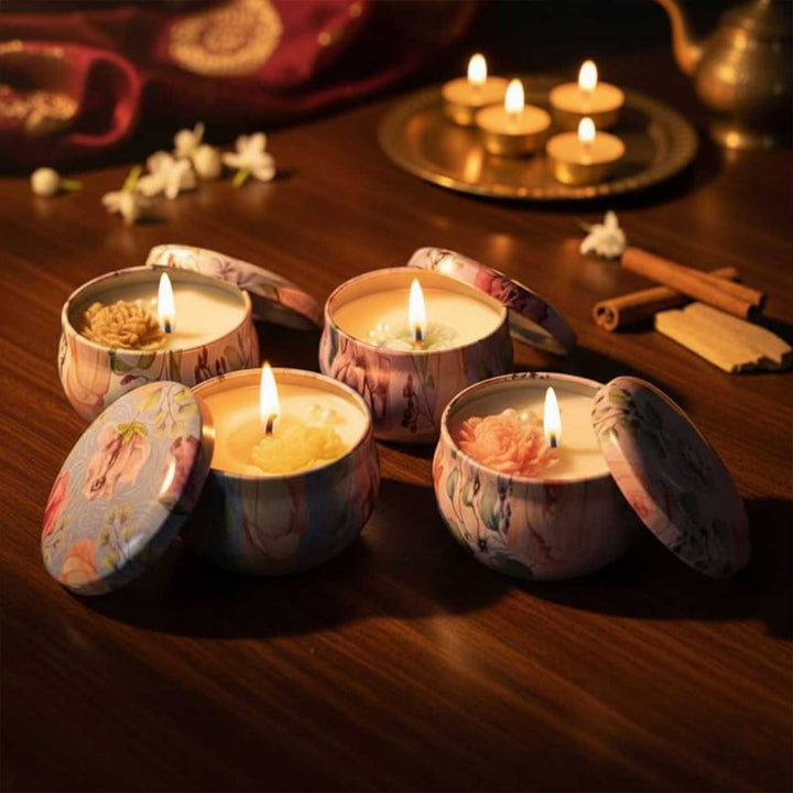 Set Of 4 | Handmade Mandala Design Tin Soy Wax Scented Candle