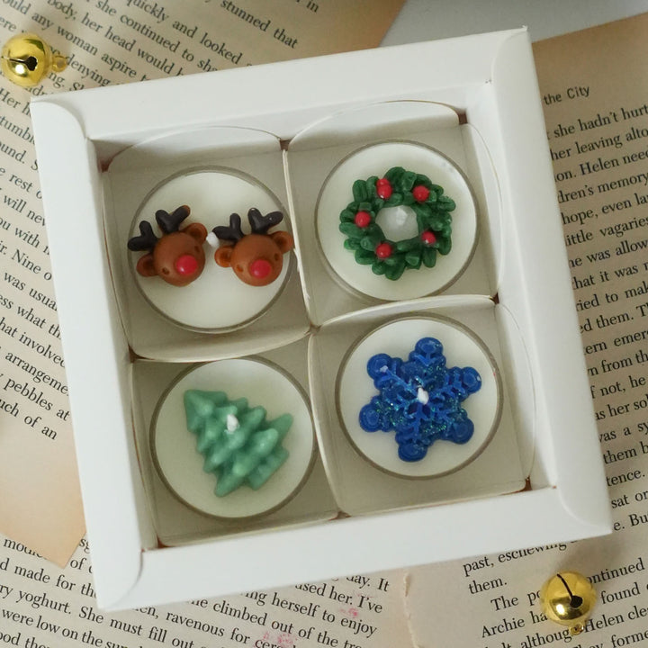 4 Pc | Handmade Soy Wax Holiday Cheer Tealight Candles