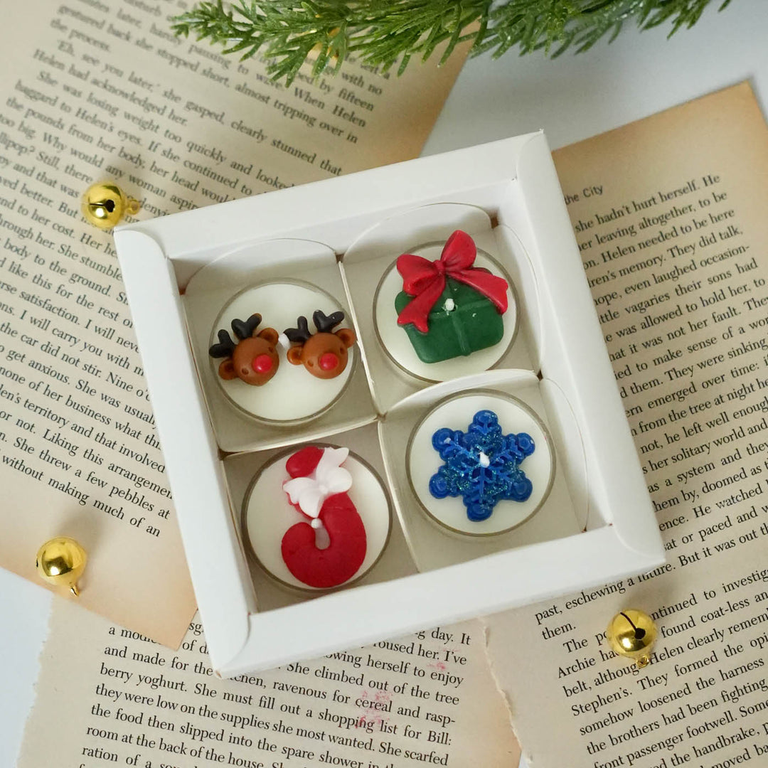 4 Pc | Handmade Soy Wax Holiday Cheer Tealight Candles