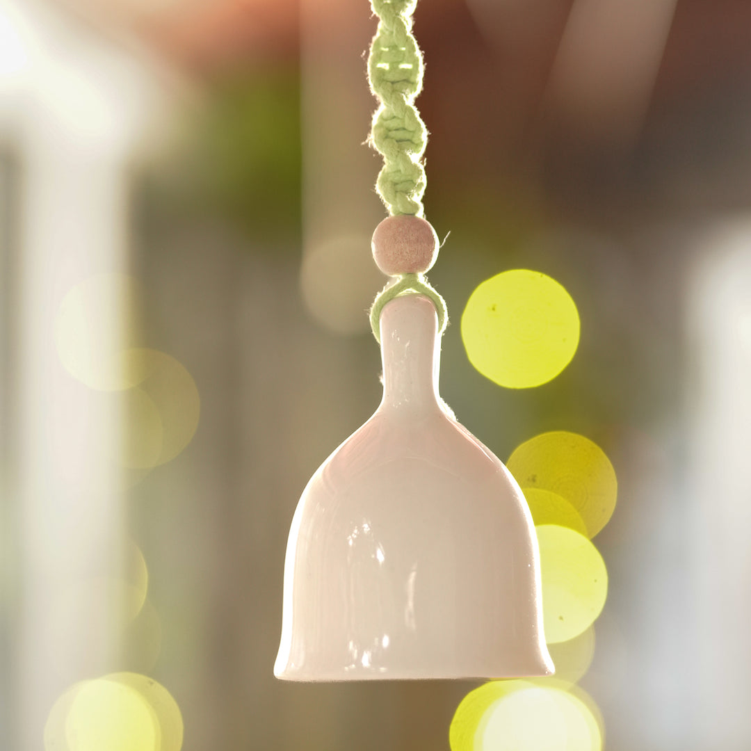 Set Of 2 | Macrame Colourful Bells Design Ceramic Hanging