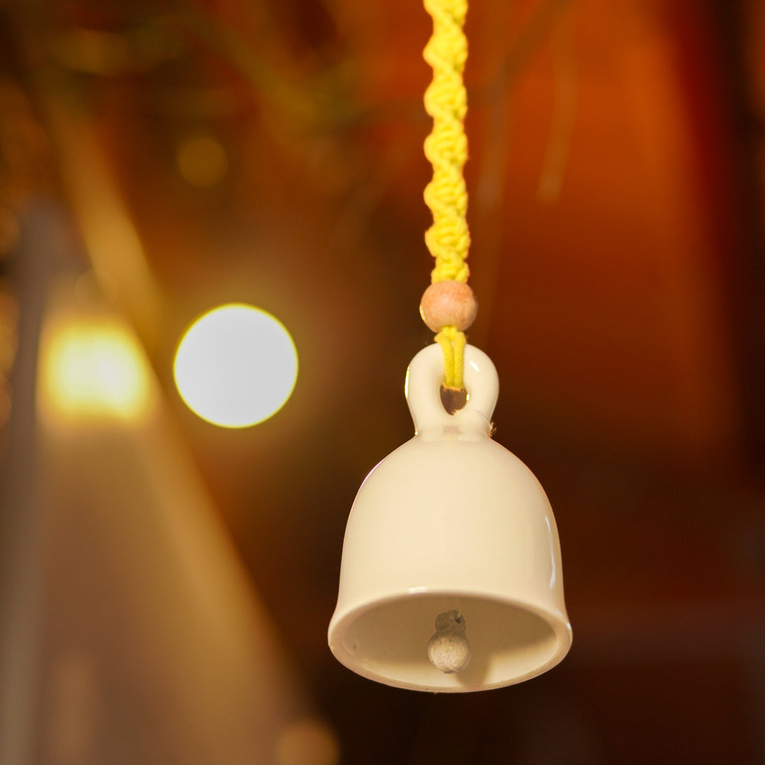 Set Of 2 | Macrame Colourful Bells Design Ceramic Hanging