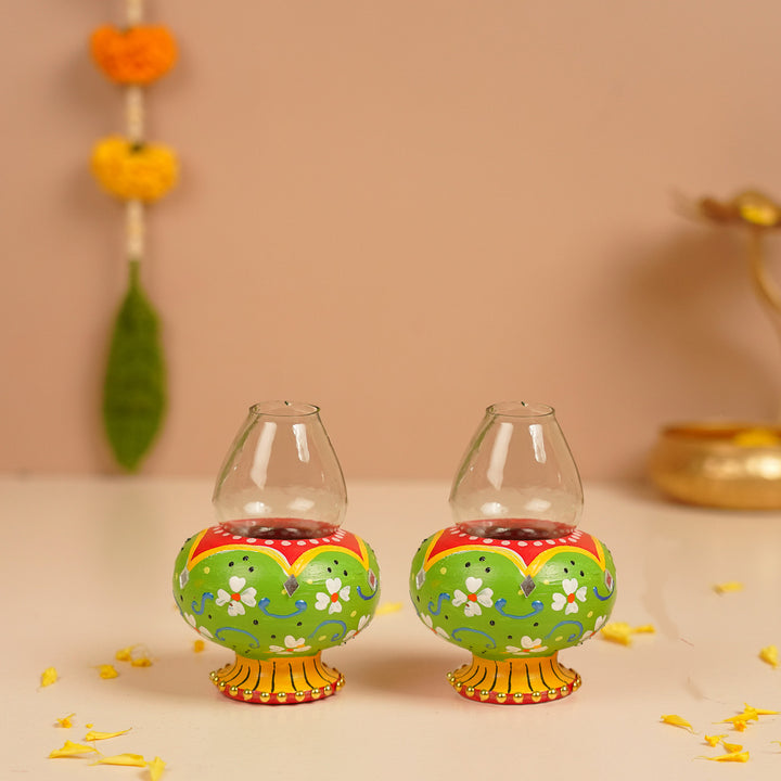 Hand-Painted Decorative Floral Terracotta Oil Lamp / Diya