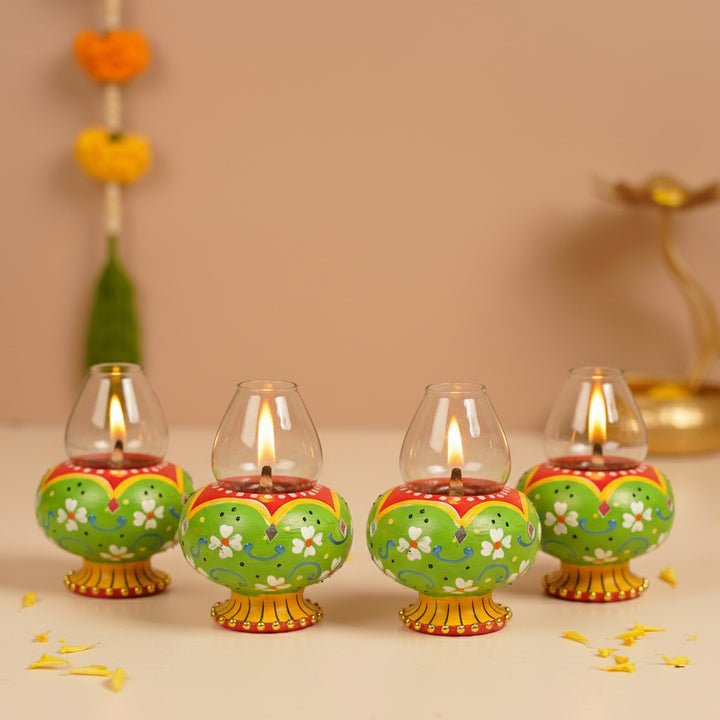 Hand-Painted Decorative Floral Terracotta Oil Lamp / Diya