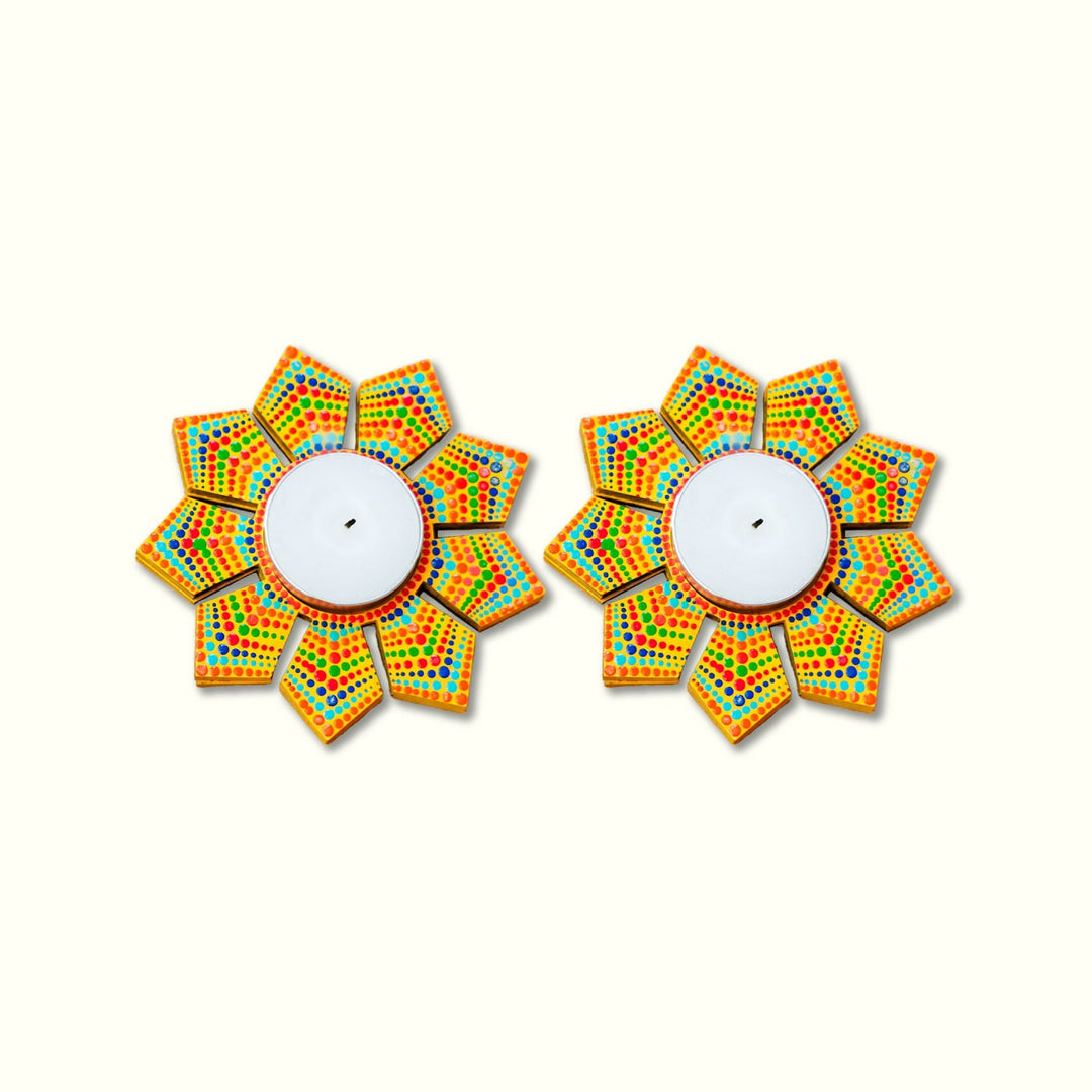 Geometric Flower Design Dot Art Festive Tealight Holder | Set of 2