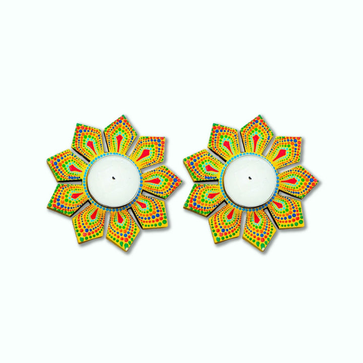 Geometric Flower Design Dot Art Festive Tealight Holder | Set of 2