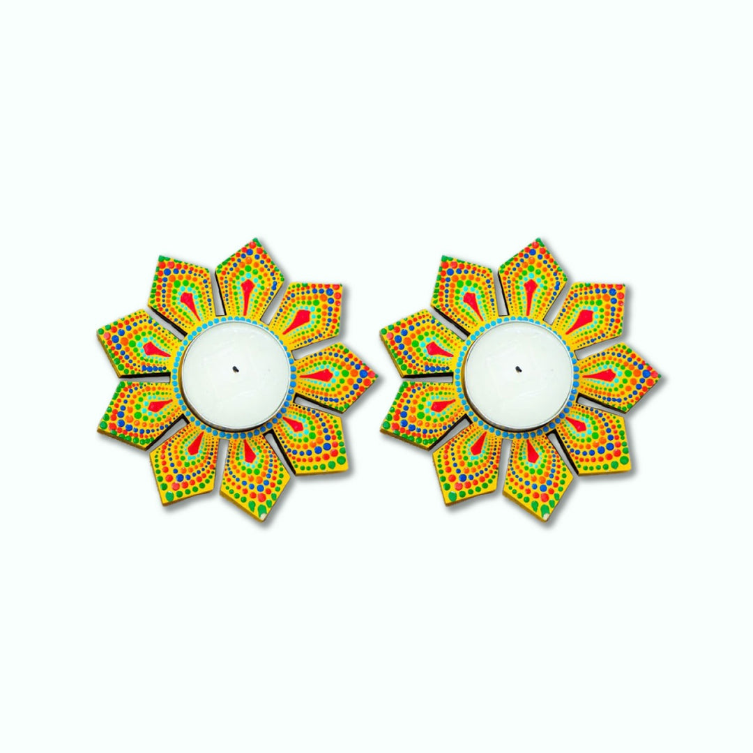 Geometric Flower Design Dot Art Festive Tealight Holder | Set of 2