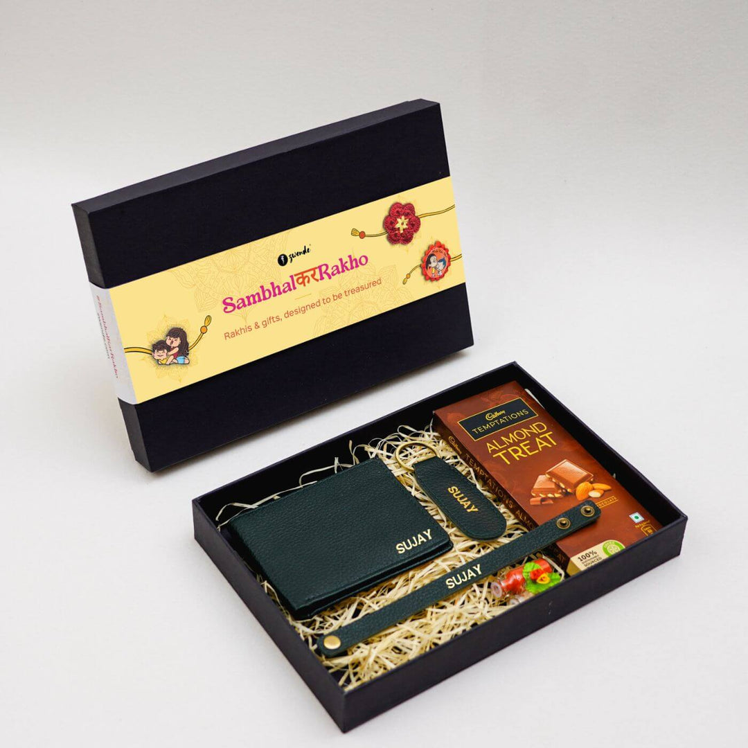 Personalised Rakhi Hamper with Genuine Leather Accessories