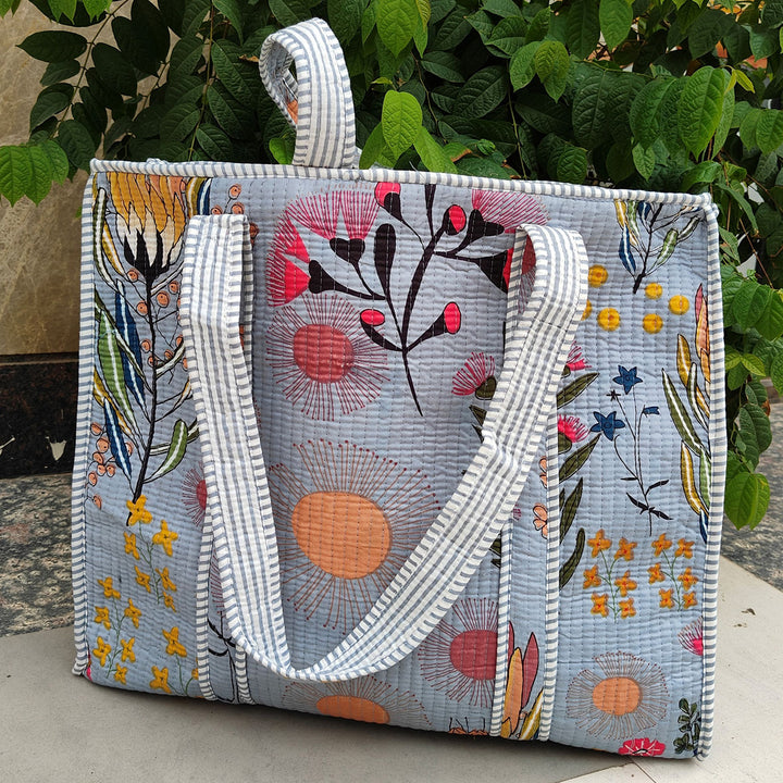 Handmade Misty Grey Meadows Cotton Tote Bag