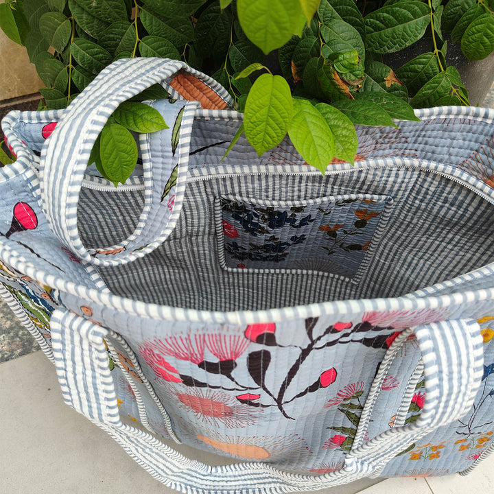 Handmade Misty Grey Meadows Cotton Tote Bag