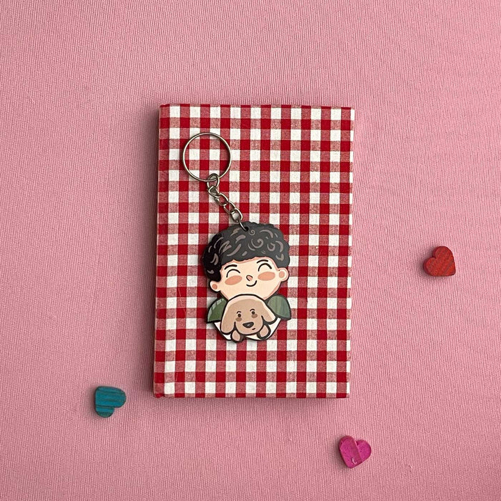 Printed Hand-Illustrated Dog Father MDF Wood Key Chain/Bag Charm