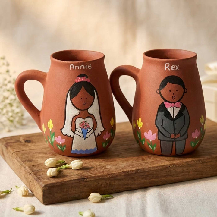 2 Pc | Christian Couple Personalized Handpainted Terracotta Mug | 450 ml