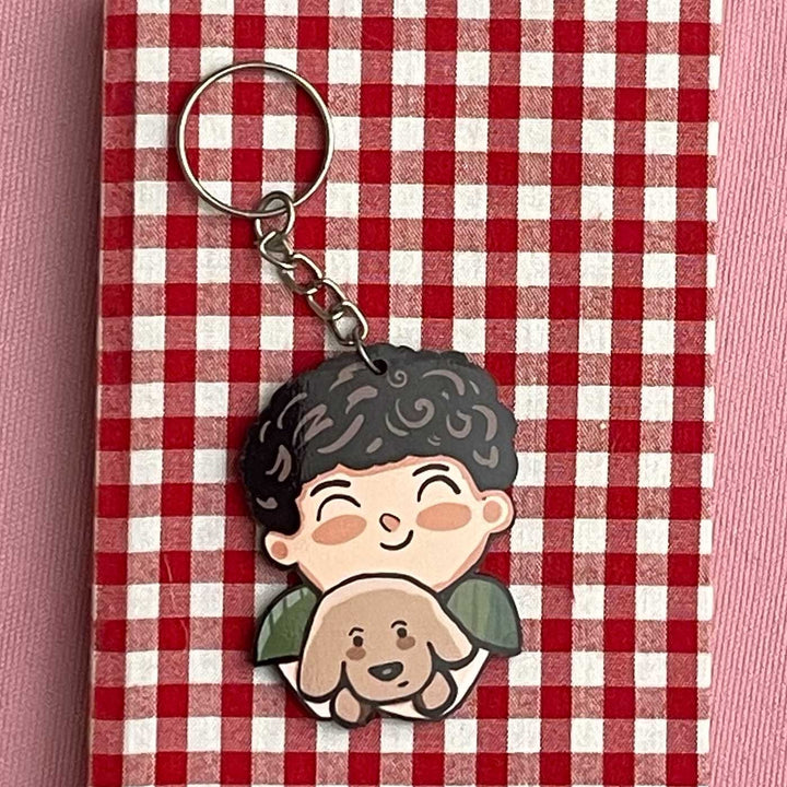 Printed Hand-Illustrated Dog Father MDF Wood Key Chain/Bag Charm