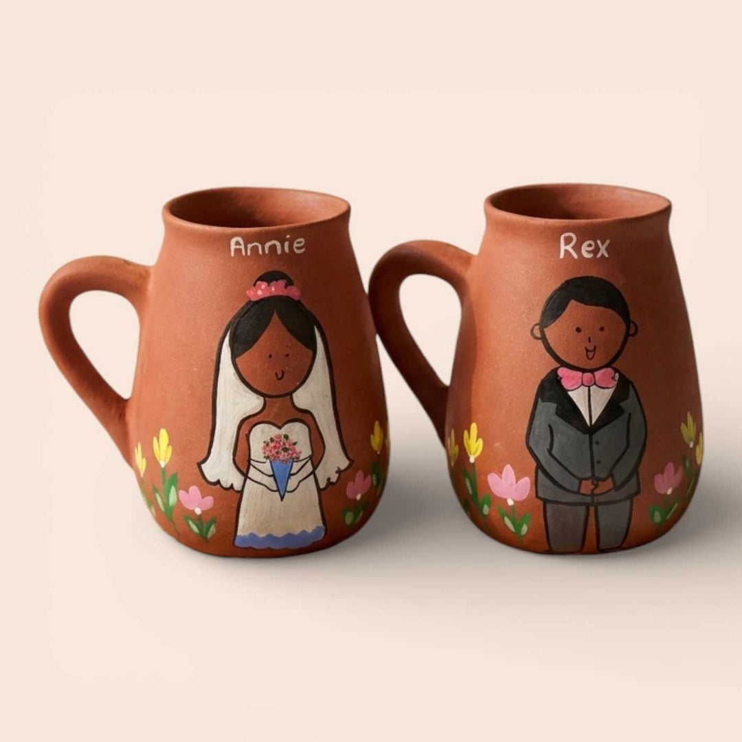 2 Pc | Christian Couple Personalized Handpainted Terracotta Mug | 450 ml