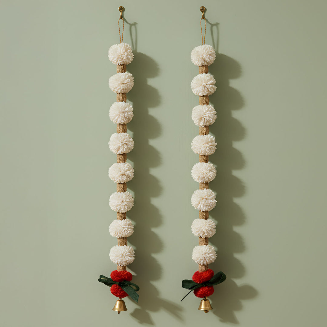 Handmade Divine Cascade White Shola Flower Hangings | Set Of 2