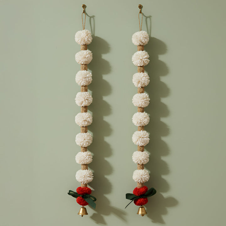 Handmade Divine Cascade White Shola Flower Hangings | Set Of 2