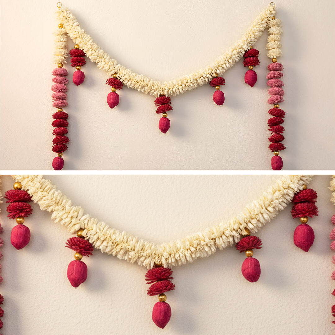 Handmade Eternal Bliss White & Pink Shola Flower Toran
