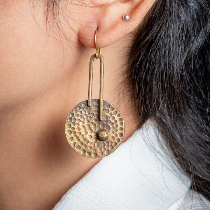 Handmade Hammered Disc Brass Earrings