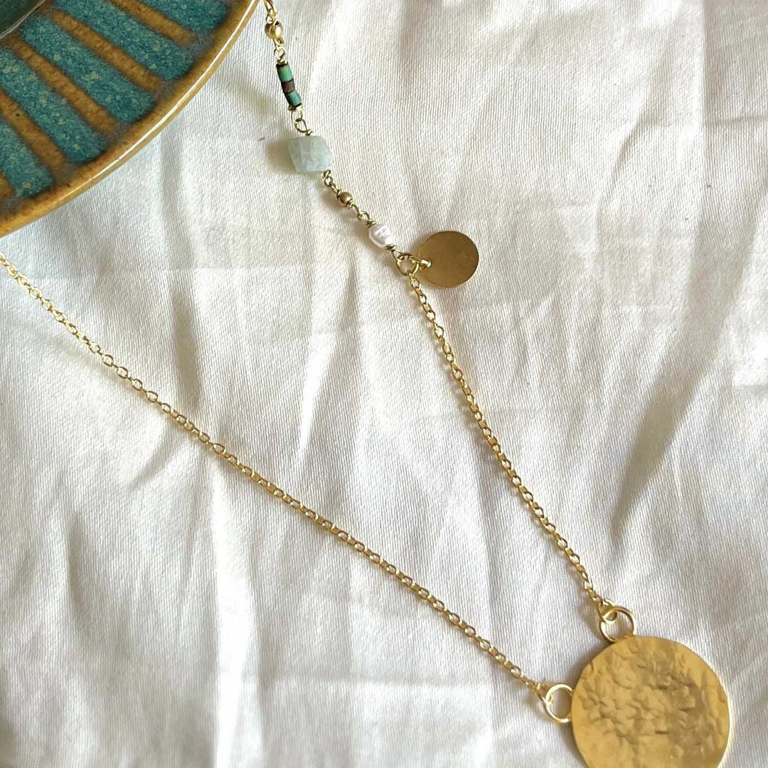 Handmade Hammered Disc Brass Necklace