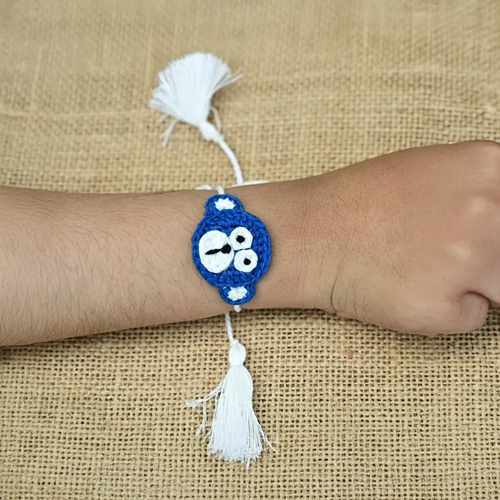 Handmade Crochet Monkey Theme Kids Rakhi With Roli Chawal