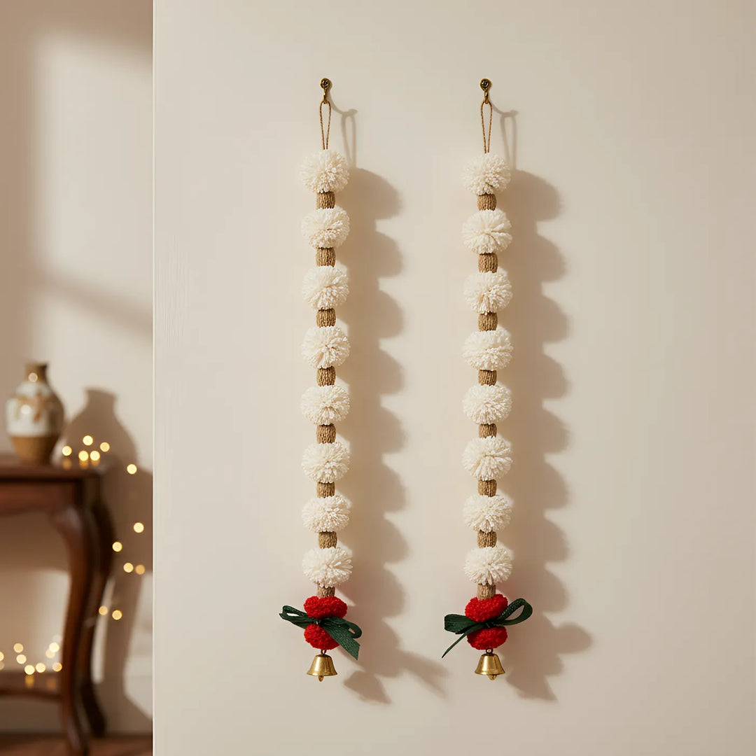 Handmade Divine Cascade White Shola Flower Hangings | Set Of 2
