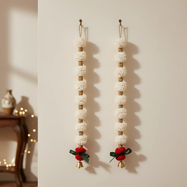Handmade Divine Cascade White Shola Flower Hangings | Set Of 2