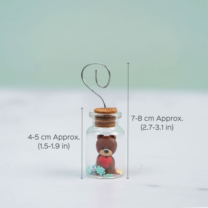 Handcrafted Clay Miniature Teddy In Glass Jar Photo Holder