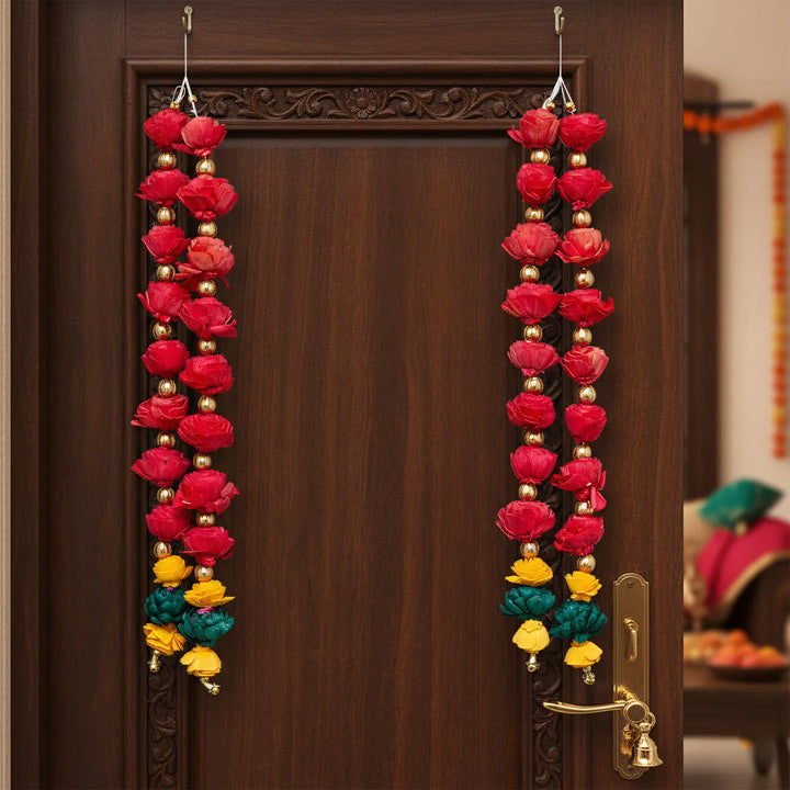 Handmade Chrimson Charm Shola Flower Hangings | Set Of 2