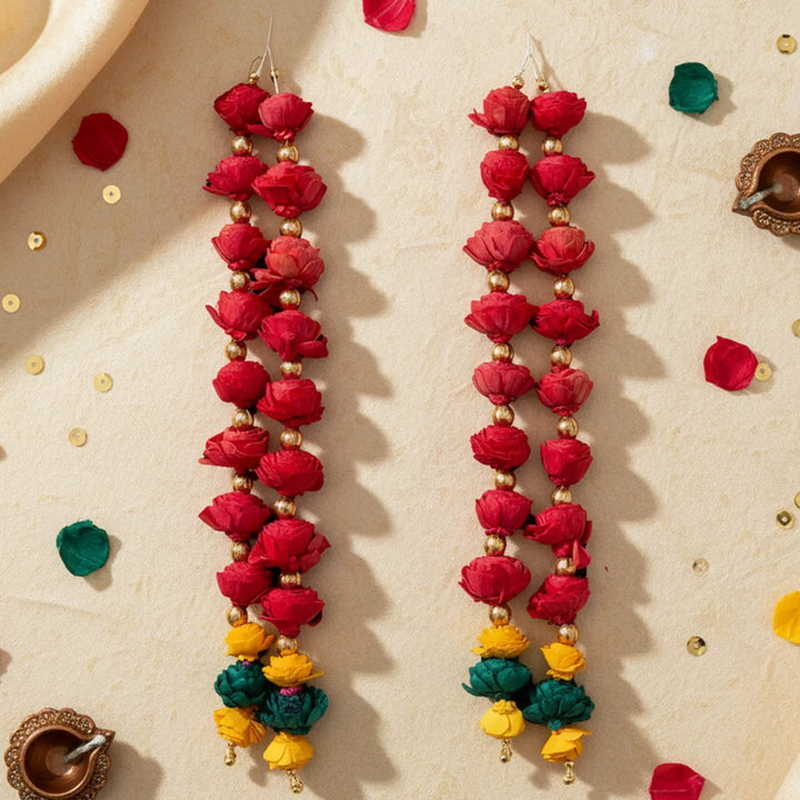 Handmade Chrimson Charm Shola Flower Hangings | Set Of 2