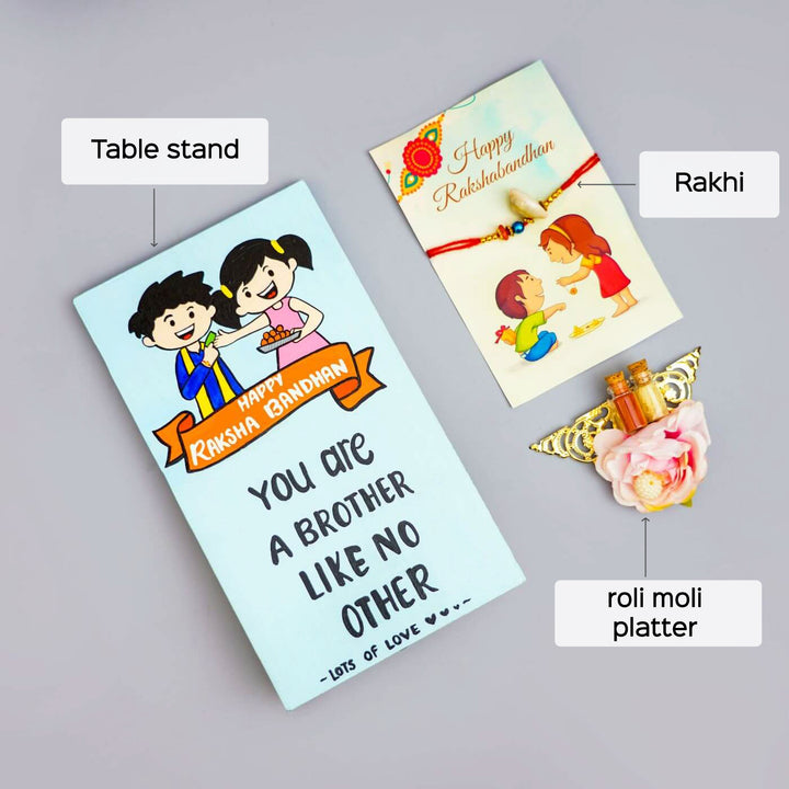 Handcrafted Doodle Art & Rakhi Combo For Brothers With Roli Chawal