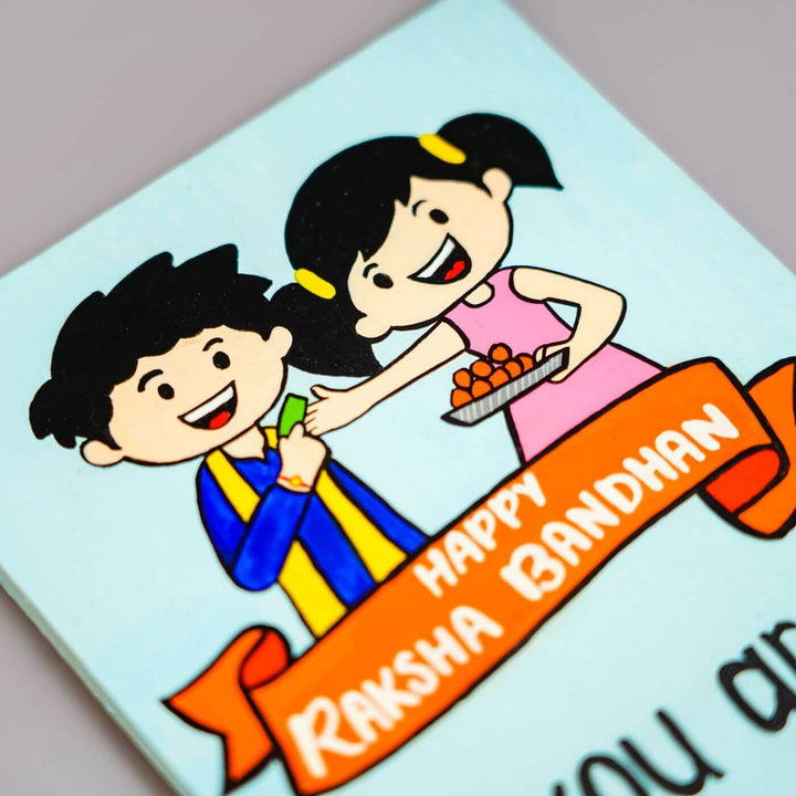Handcrafted Doodle Art & Rakhi Combo For Brothers With Roli Chawal