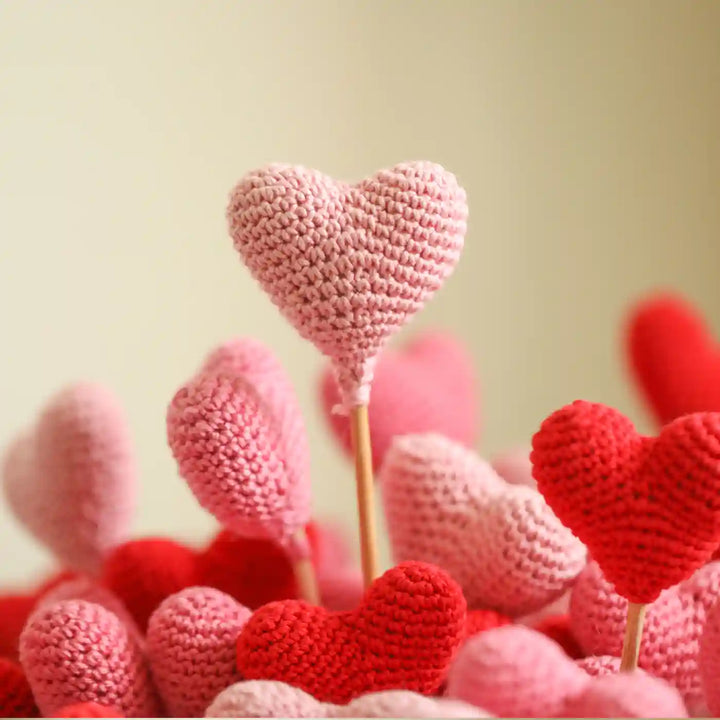 Handmade Crochet Heart Stem Cotton Flower Stick | Pack Of 1