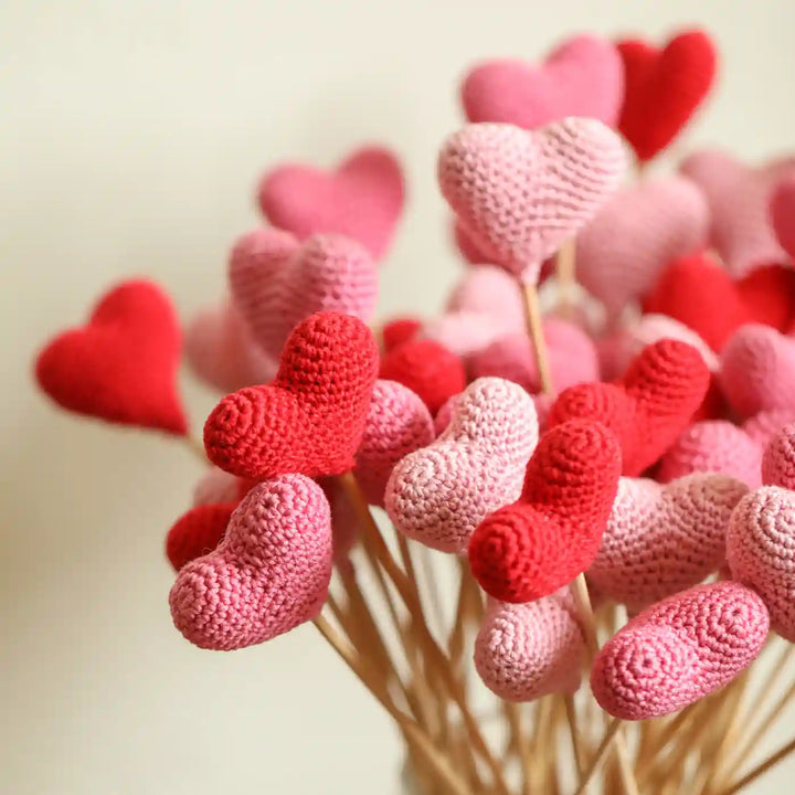 Handmade Crochet Heart Stem Cotton Flower Stick | Pack Of 1
