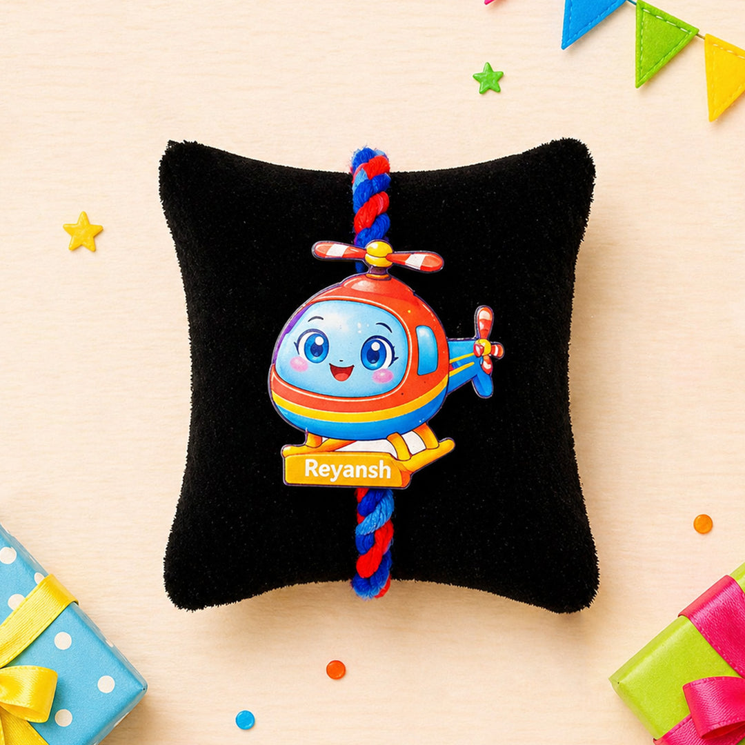 Personalized Reusable Helicopter MDF Wood Rakhi With Roli Chawal